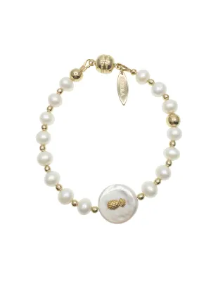 Freshwater Pearls With Pineapple Charm Bracelet MB120