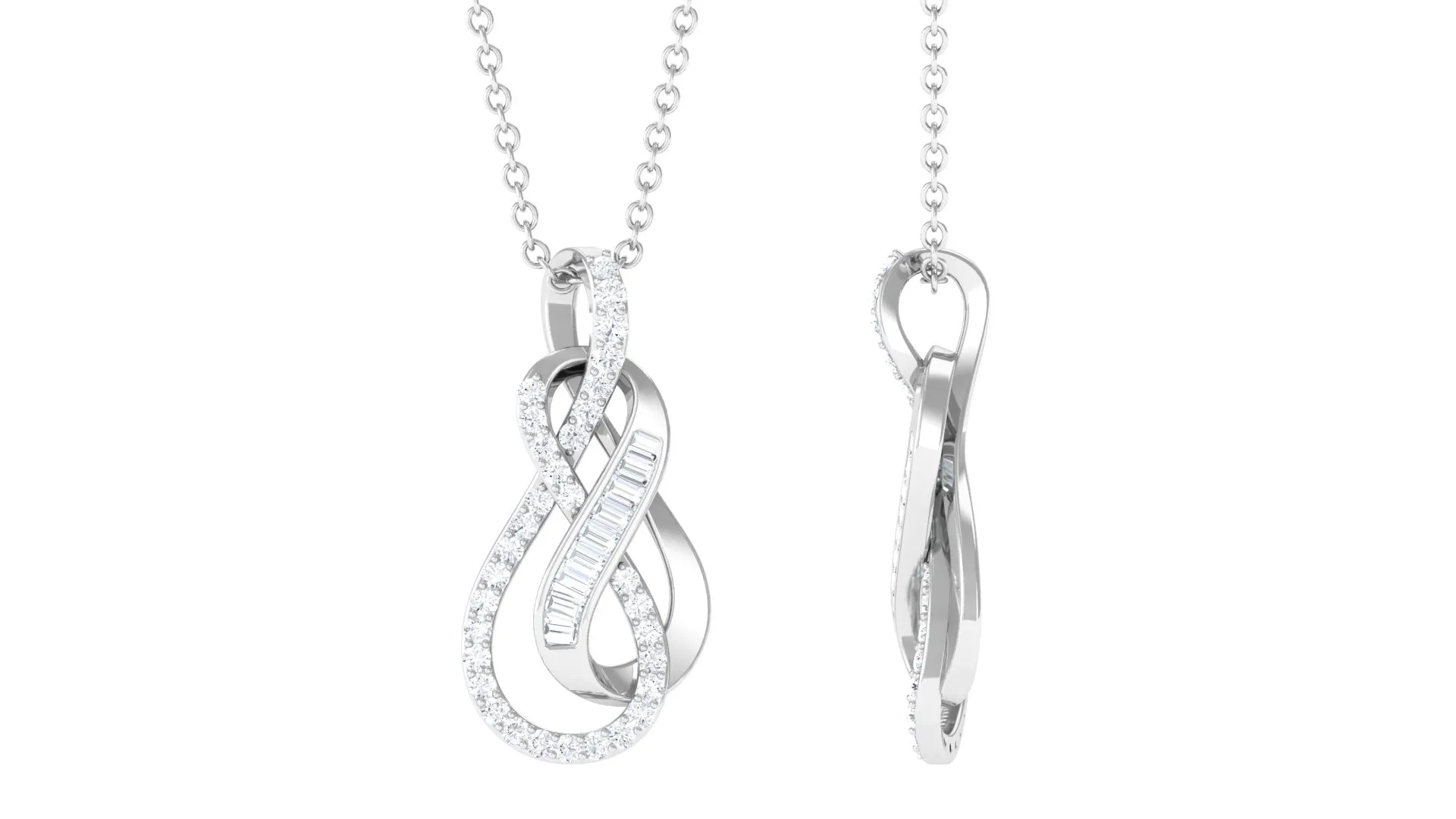 Genuine Diamond Twin Interlocked Infinity Pendant Necklace