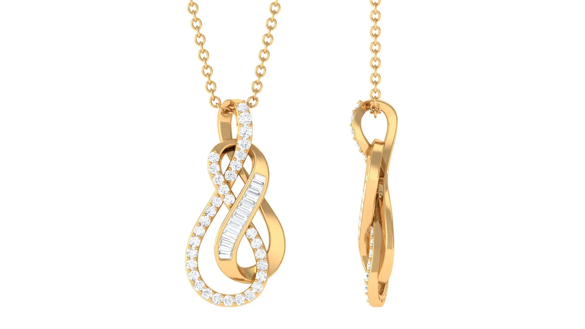 Genuine Diamond Twin Interlocked Infinity Pendant Necklace