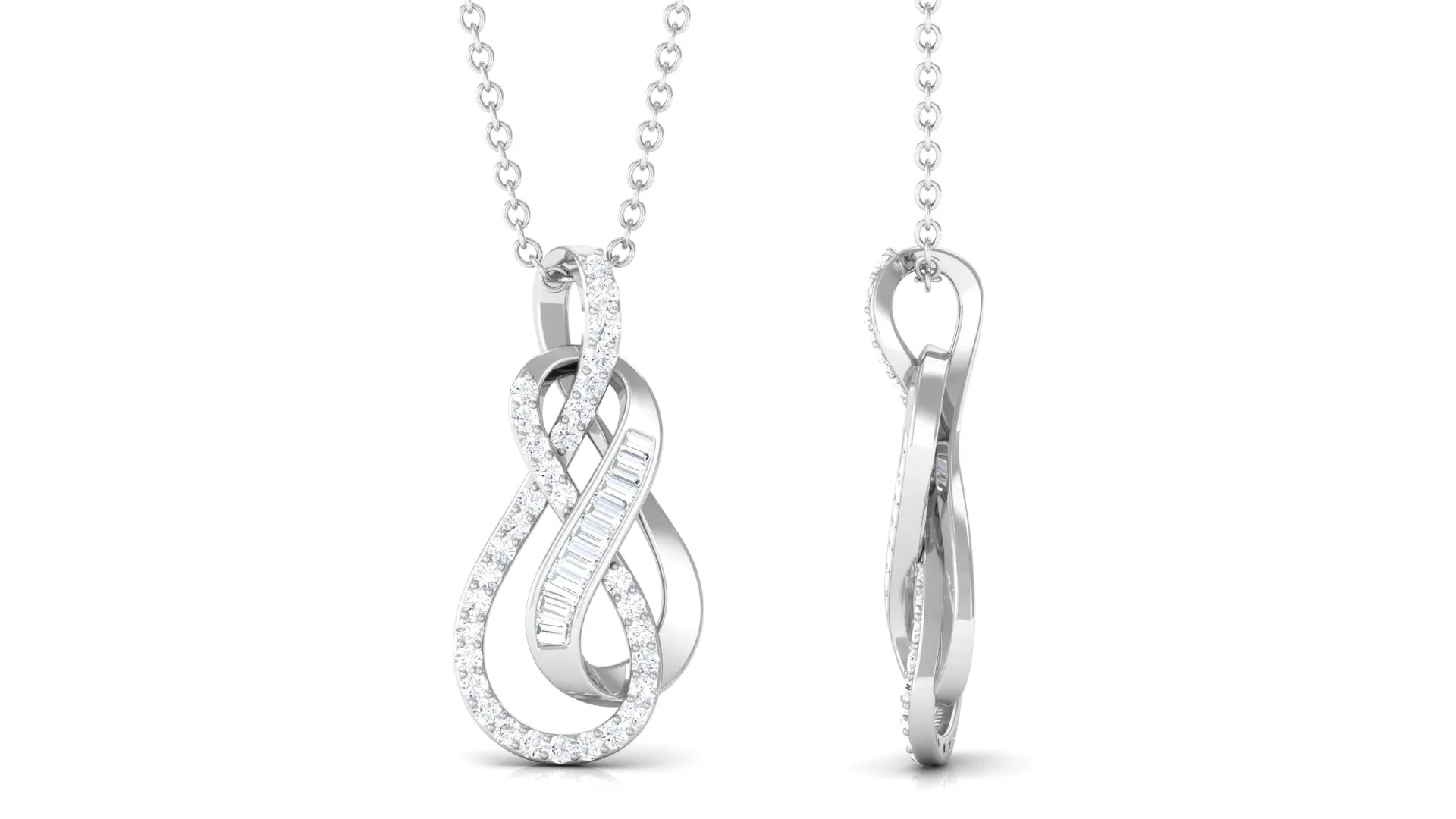 Genuine Diamond Twin Interlocked Infinity Pendant Necklace