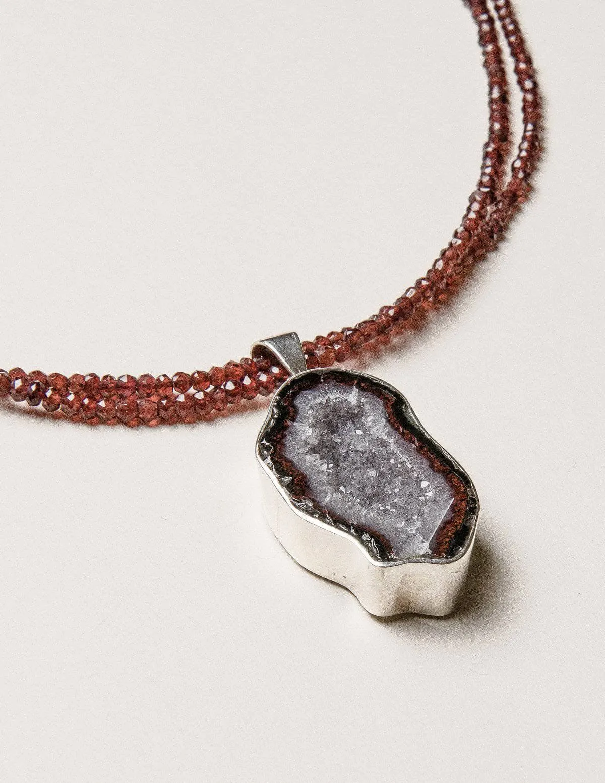 Geode and Garnet Beaded Necklace - One of a Kind