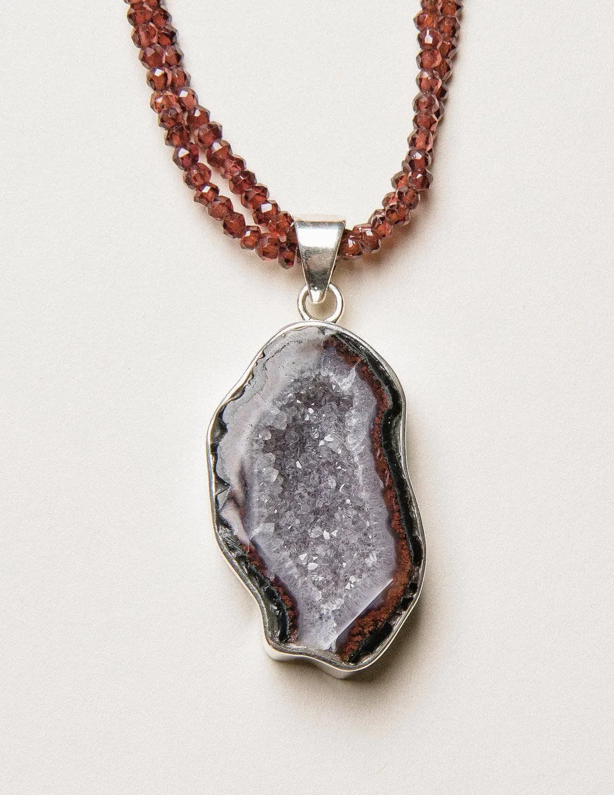 Geode and Garnet Beaded Necklace - One of a Kind