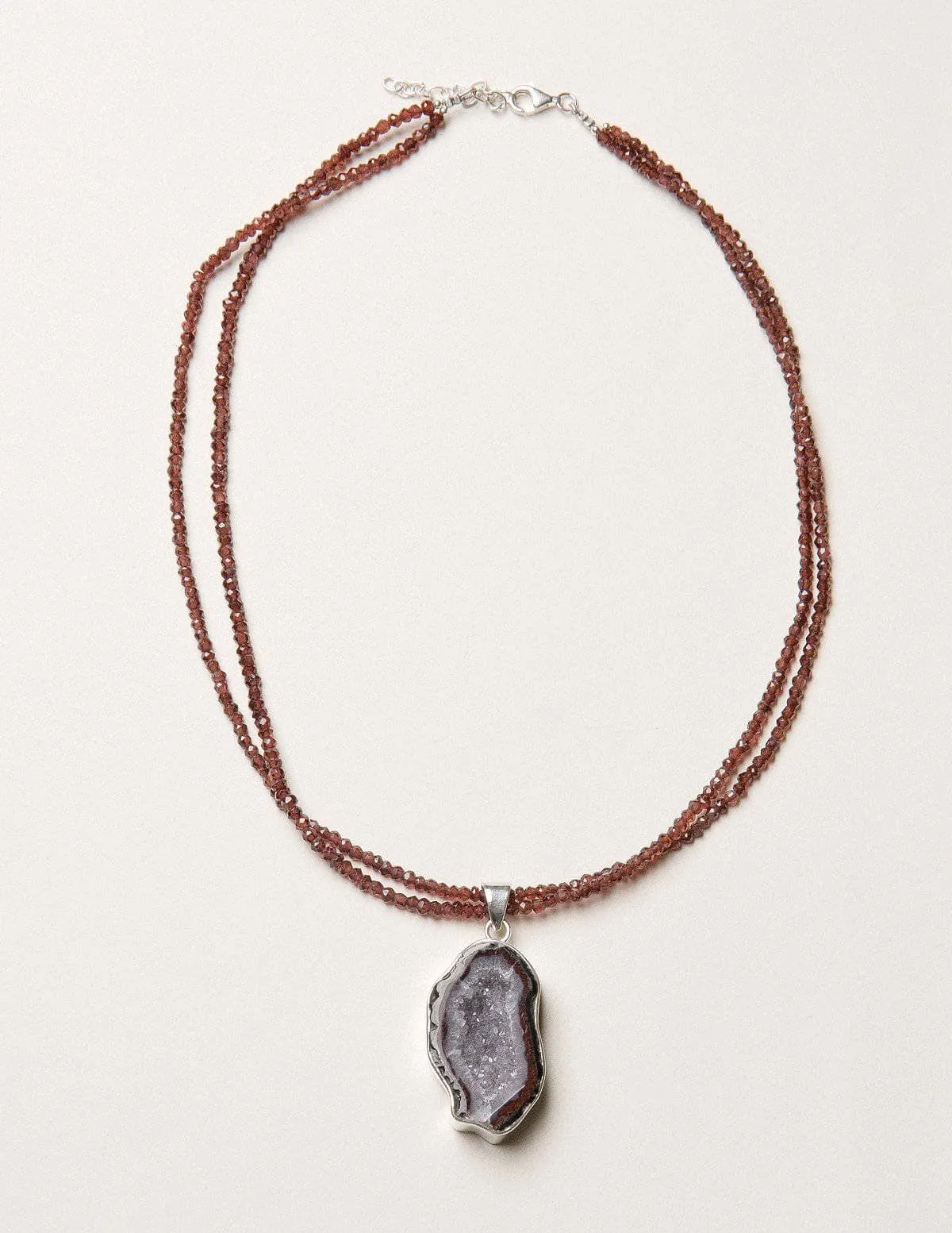 Geode and Garnet Beaded Necklace - One of a Kind