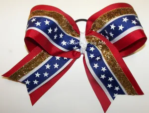 Glitter Patriotic Red White Blue Gold Cheer Bow