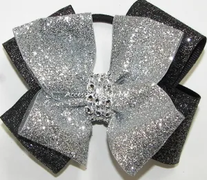 Glitter Silver Black Cheer Bow