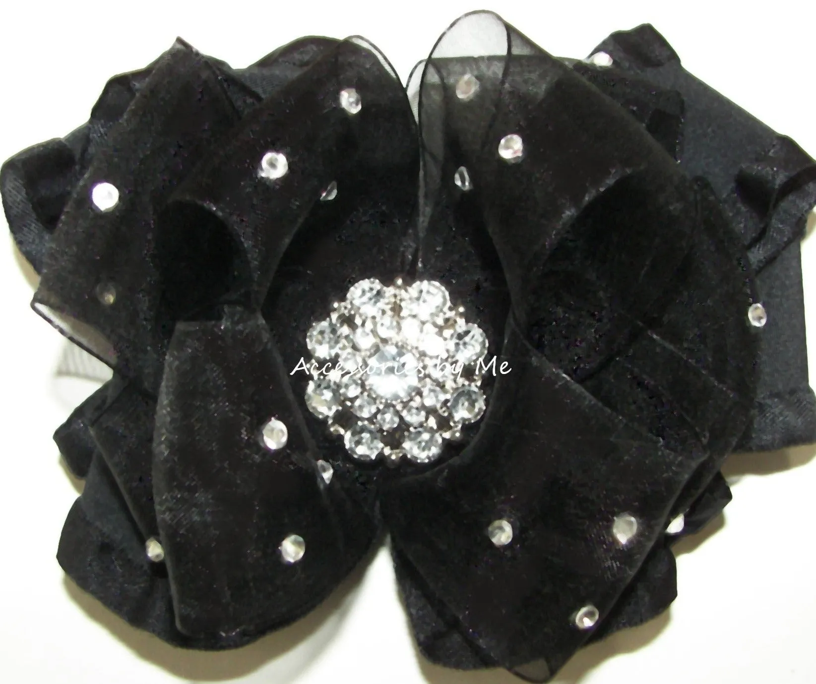 Glitzy Black Organza Ruffle Hair Bow