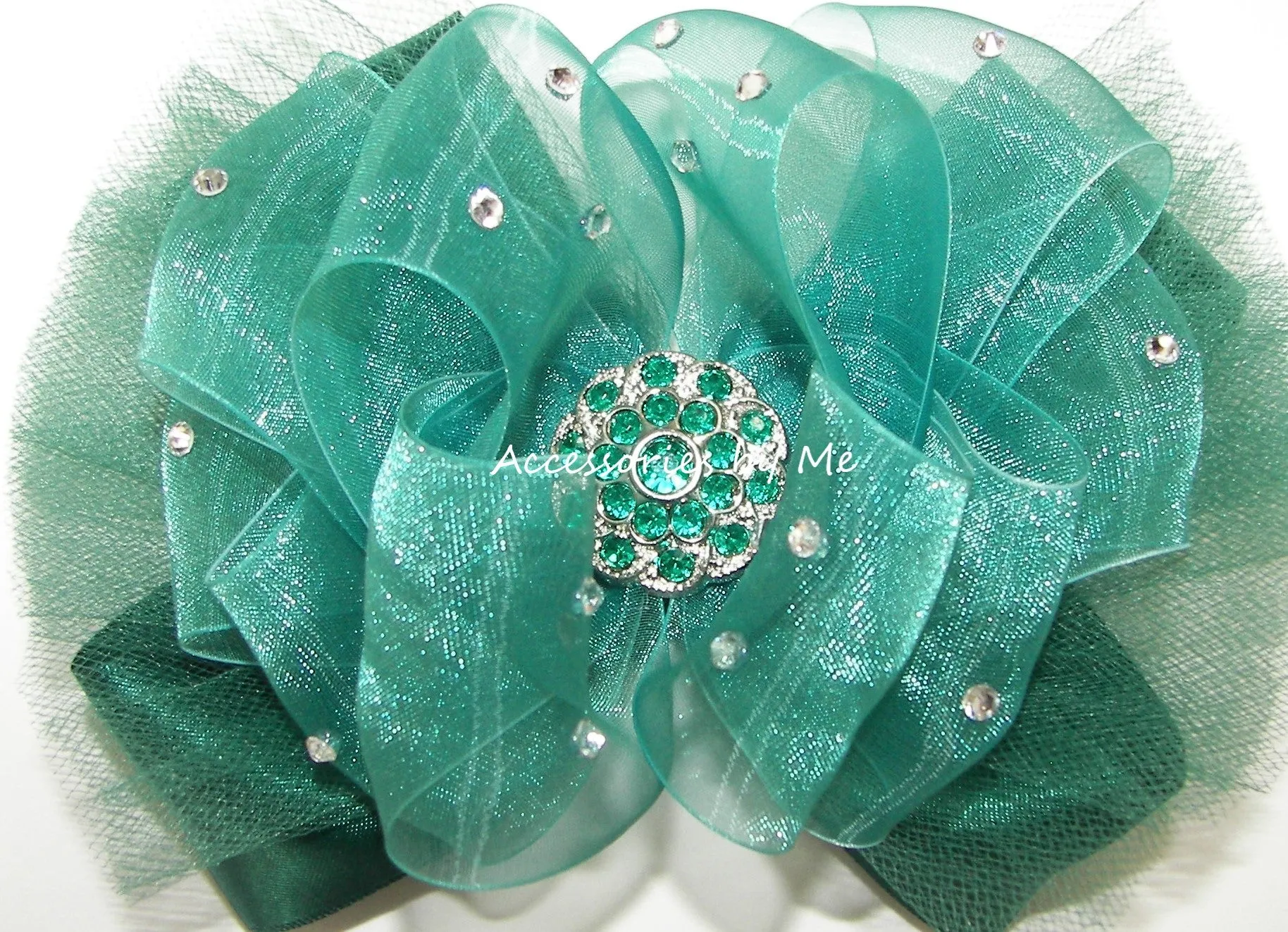 Glitzy Emerald Green Organza Tutu Hair Bow