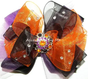 Glitzy Orange Black Purple Tutu Hair Bow