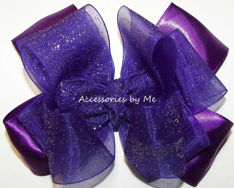 Glitzy Teal Organza Satin Hair Bow