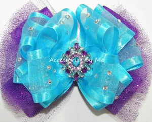 Glitzy Turquoise Purple Organza Tutu Hair Bow