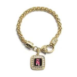 Gold Ballerina Slippers Square Charm Braided Bracelet