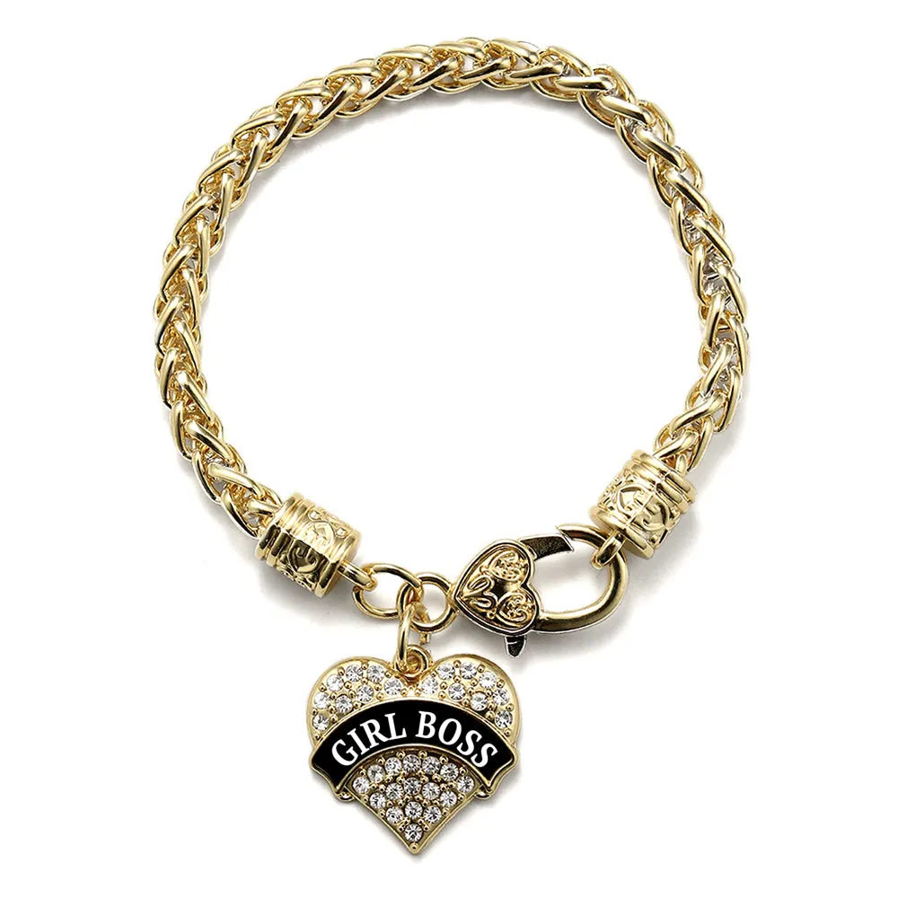 Gold Black and White Girl Boss Pave Heart Charm Braided Bracelet