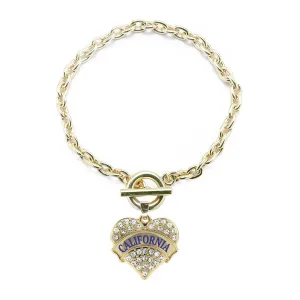 Gold California Pave Heart Charm Toggle Bracelet