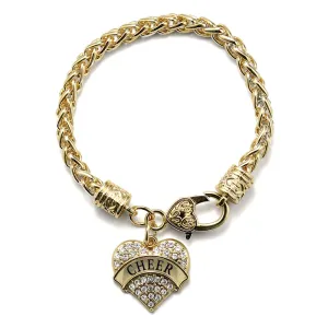 Gold Cheer Pave Heart Charm Braided Bracelet