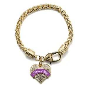 Gold Class of 2015 - Purple Pave Heart Charm Braided Bracelet