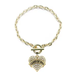 Gold Class Of 2016 Pave Heart Charm Toggle Bracelet