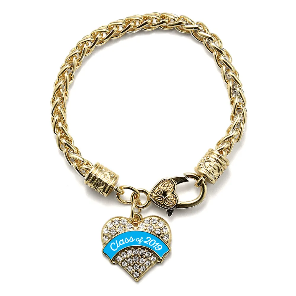 Gold Class of 2019 - Blue Pave Heart Charm Braided Bracelet