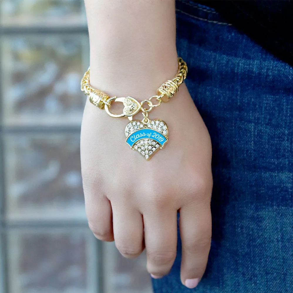 Gold Class of 2019 - Blue Pave Heart Charm Braided Bracelet