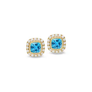 Gold Finish Sterling Silver Micropave Simulated Blue Zircon Earrings with Simulated Diamonds