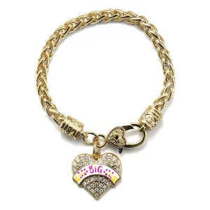 Gold Fuchsia and Yellow Big Pave Heart Charm Braided Bracelet