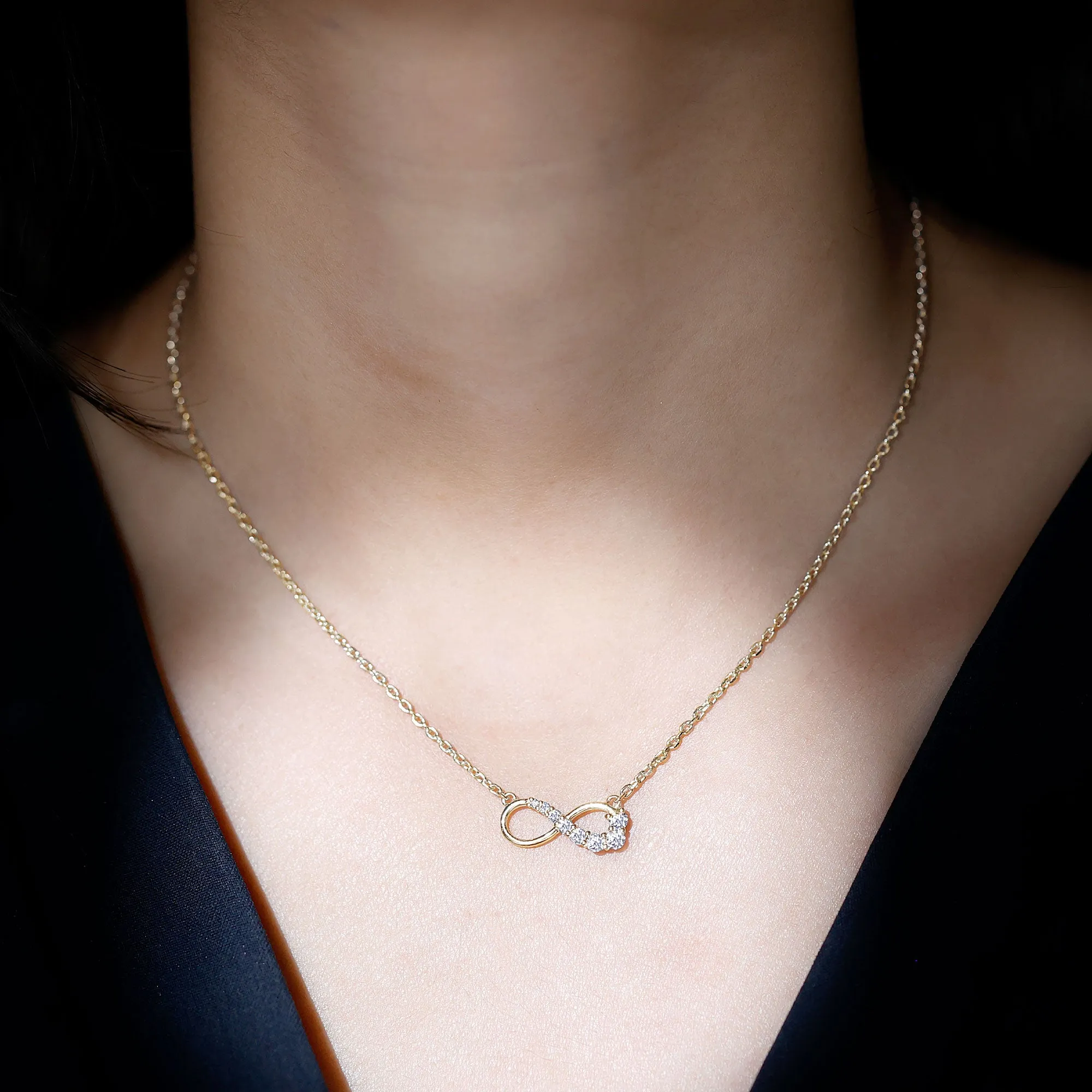 Gold Infinity Pendant Necklace with Diamond For Women