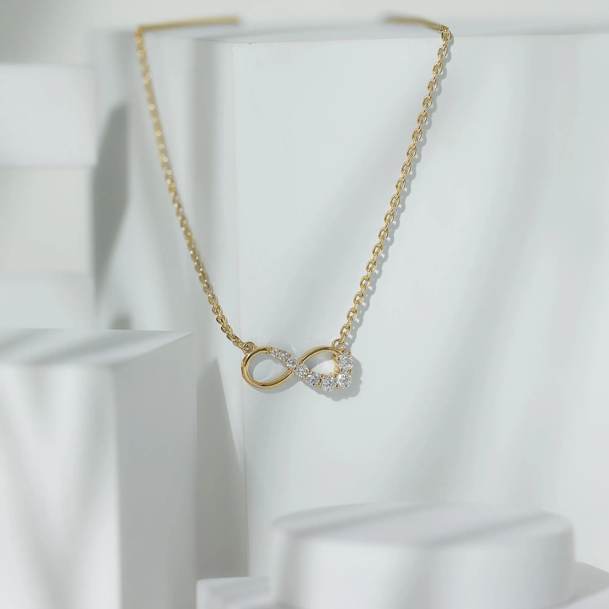 Gold Infinity Pendant Necklace with Diamond For Women