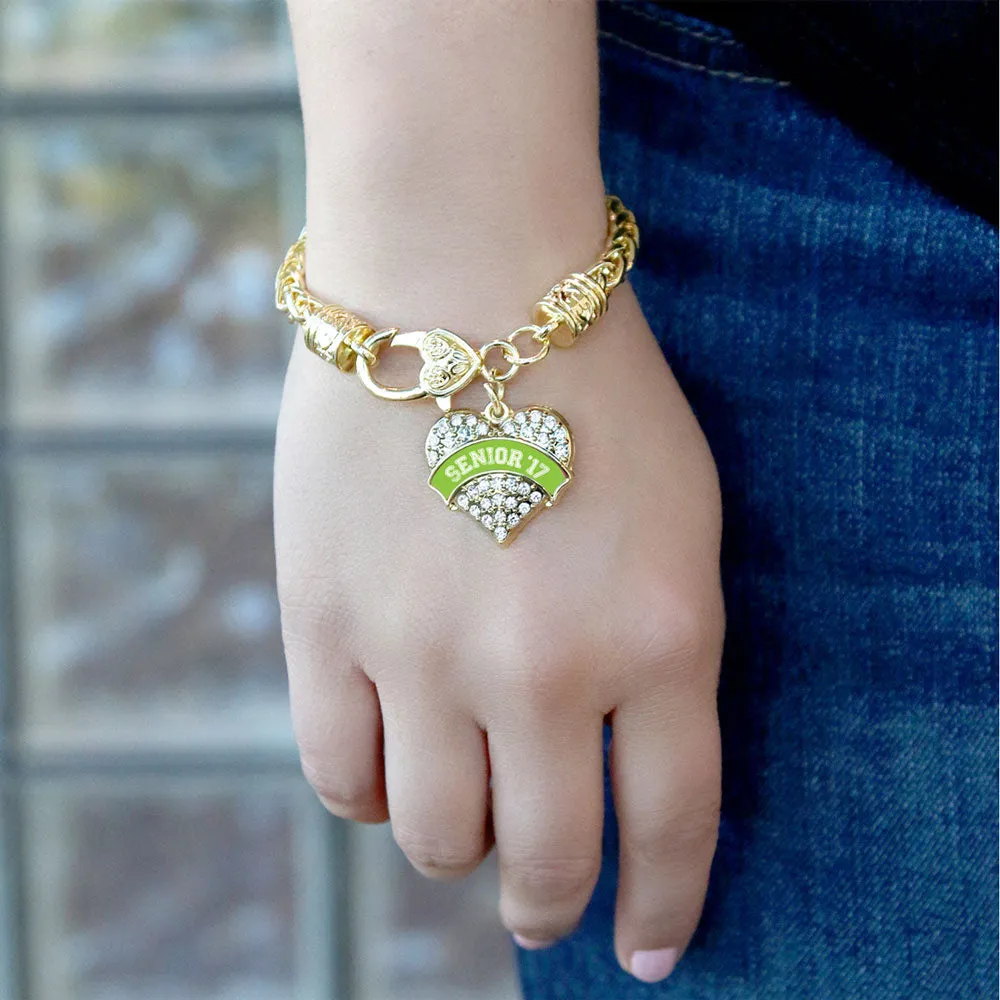 Gold Lime Green Senior 2017 Pave Heart Charm Braided Bracelet