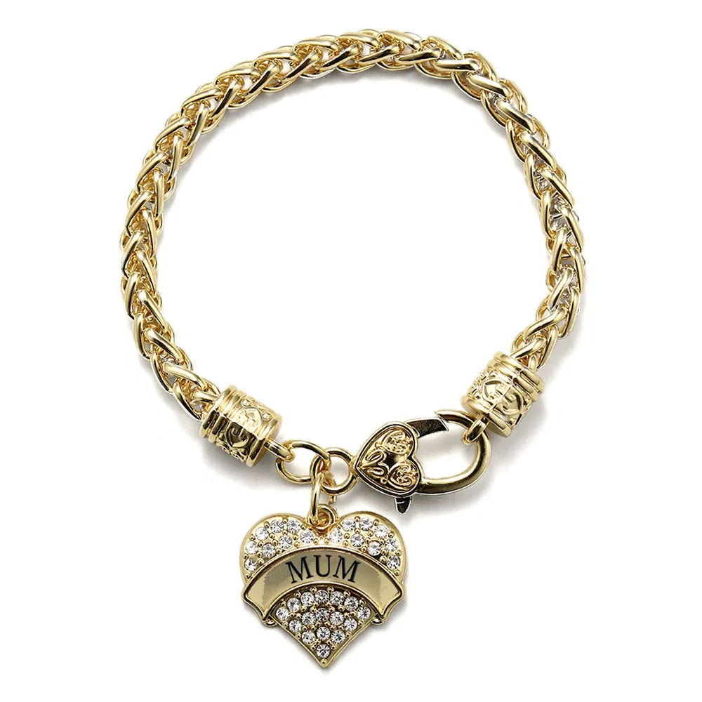 Gold Mum Pave Heart Charm Braided Bracelet