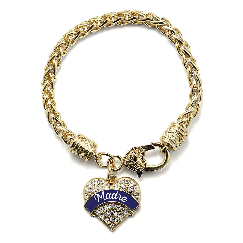 Gold Navy Blue Madre Pave Heart Charm Braided Bracelet