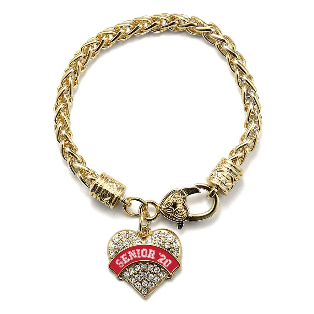 Gold Red Senior 2020 Pave Heart Charm Braided Bracelet