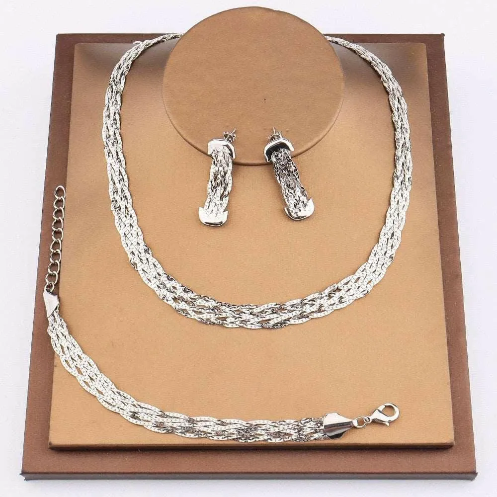 Gold Tres 18K Jewelry Set - Necklace, Bracelet, Earrings