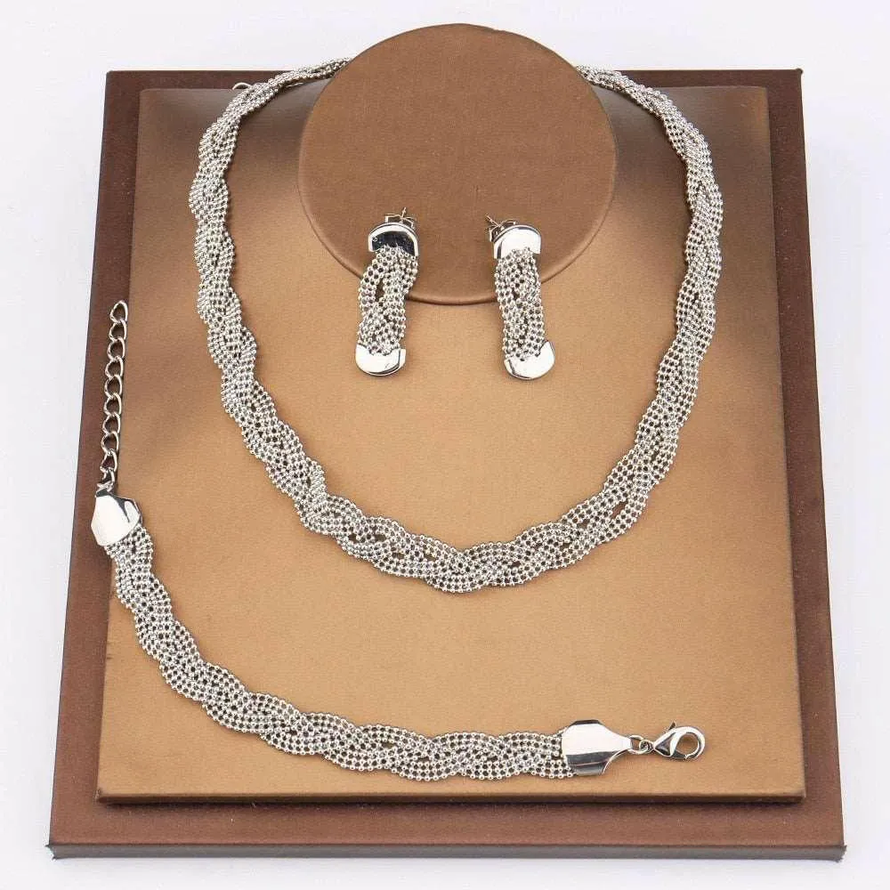 Gold Tres 18K Jewelry Set - Necklace, Bracelet, Earrings