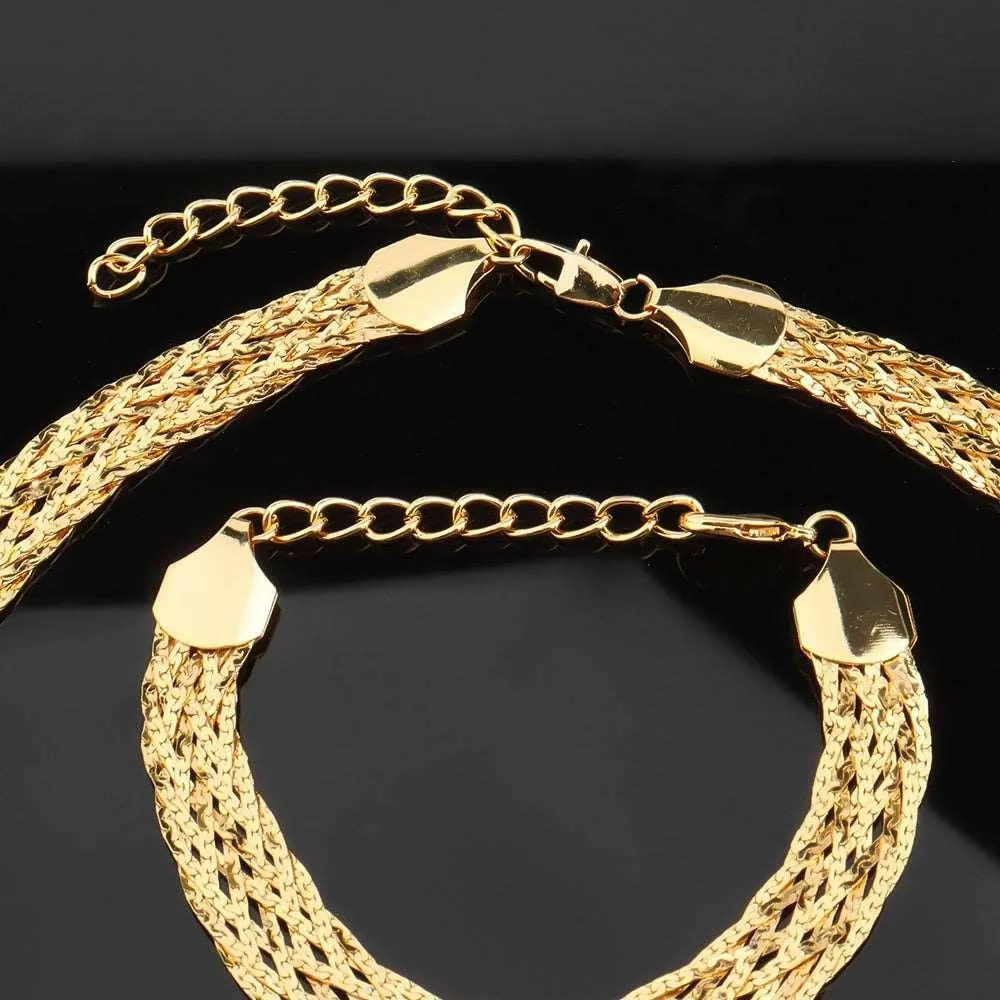 Gold Tres 18K Jewelry Set - Necklace, Bracelet, Earrings