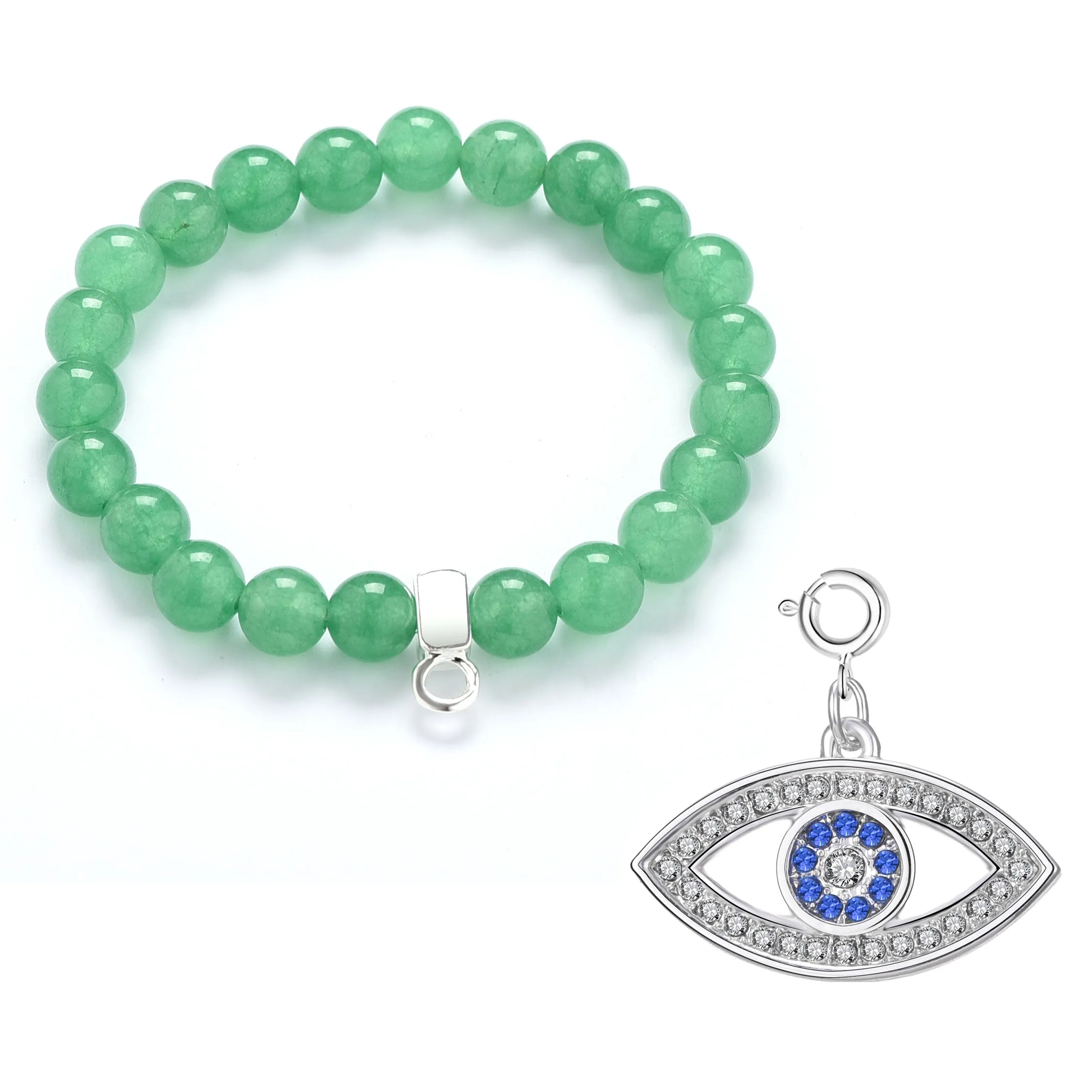 Green Aventurine Gemstone Stretch Bracelet with Charm Created with Zircondia® Crystals