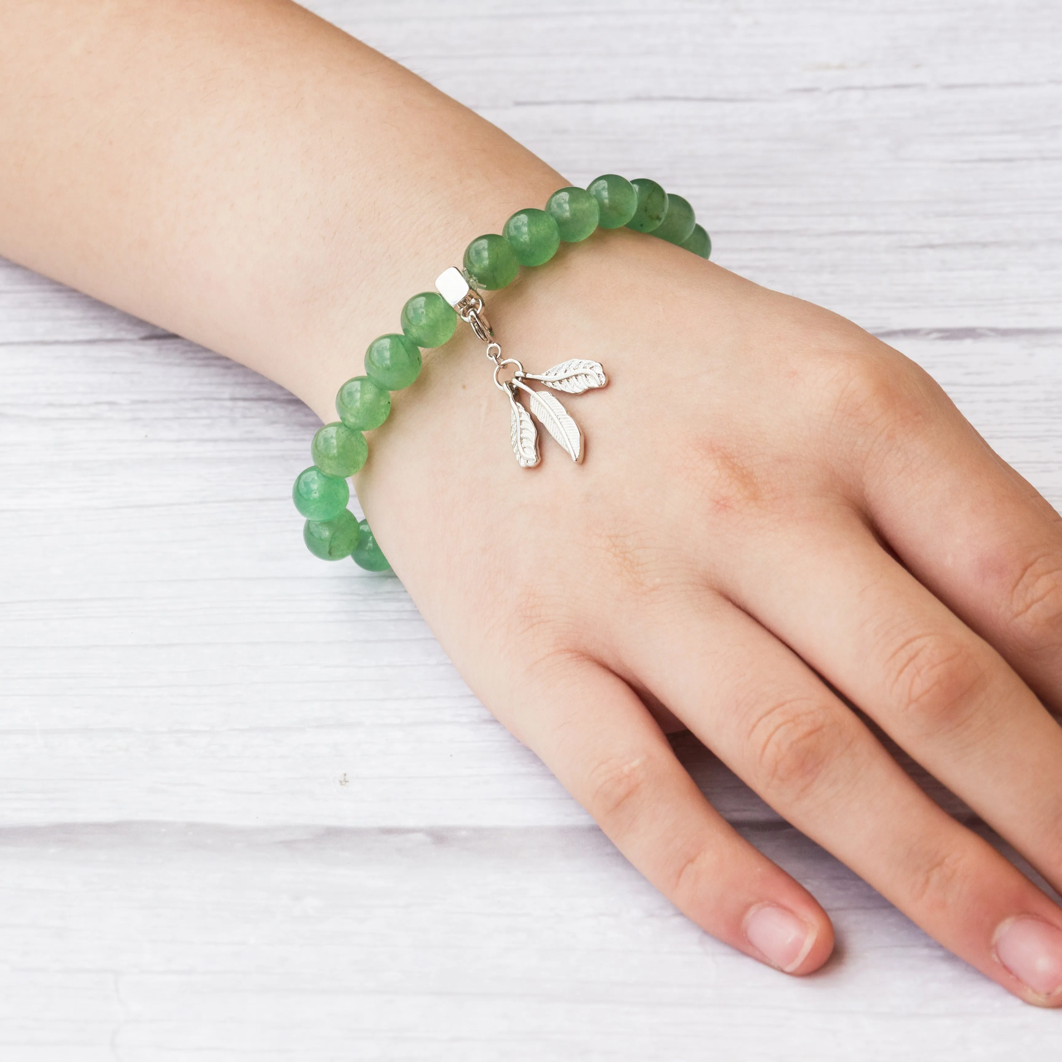 Green Aventurine Gemstone Stretch Bracelet with Charm Created with Zircondia® Crystals