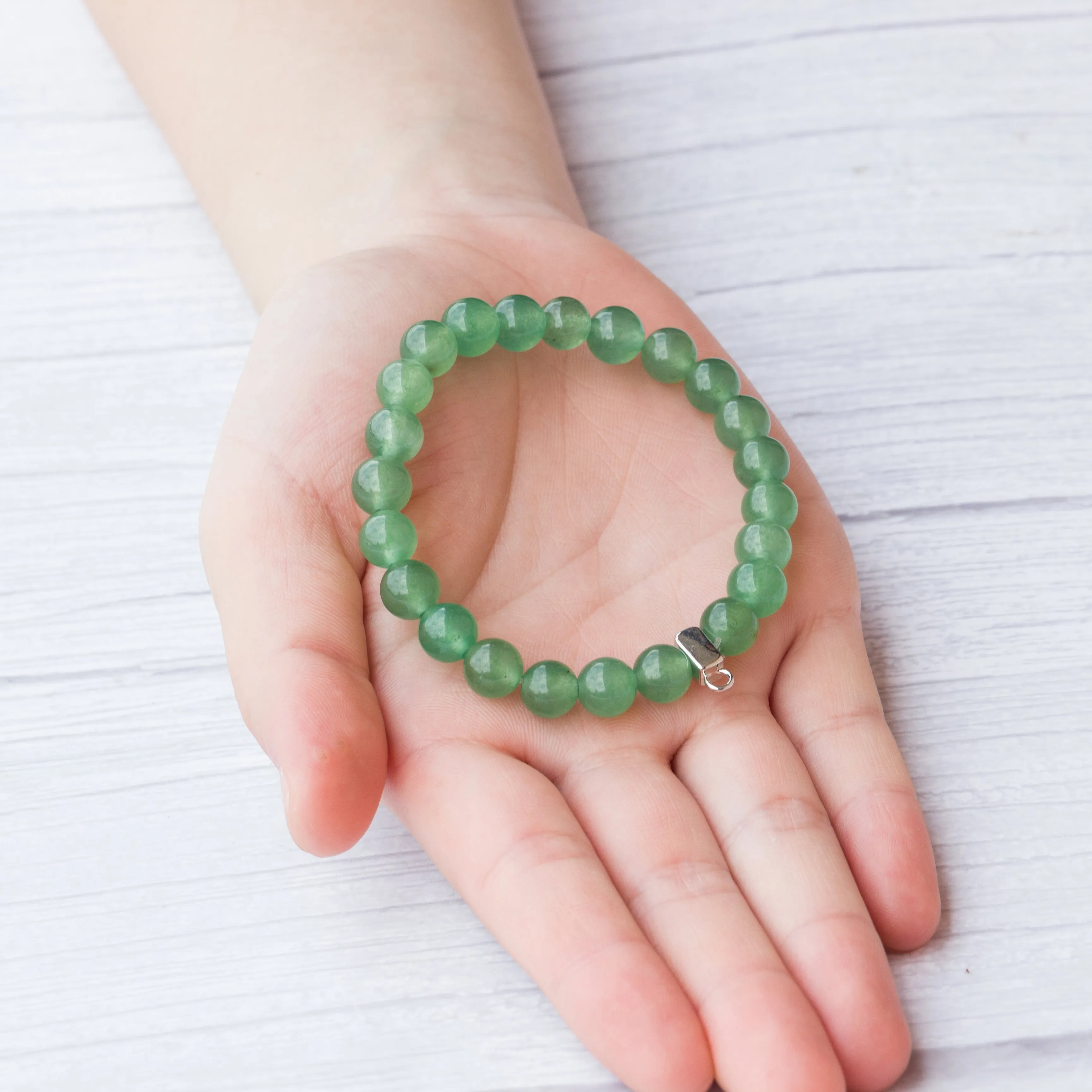 Green Aventurine Gemstone Stretch Bracelet with Charm Created with Zircondia® Crystals