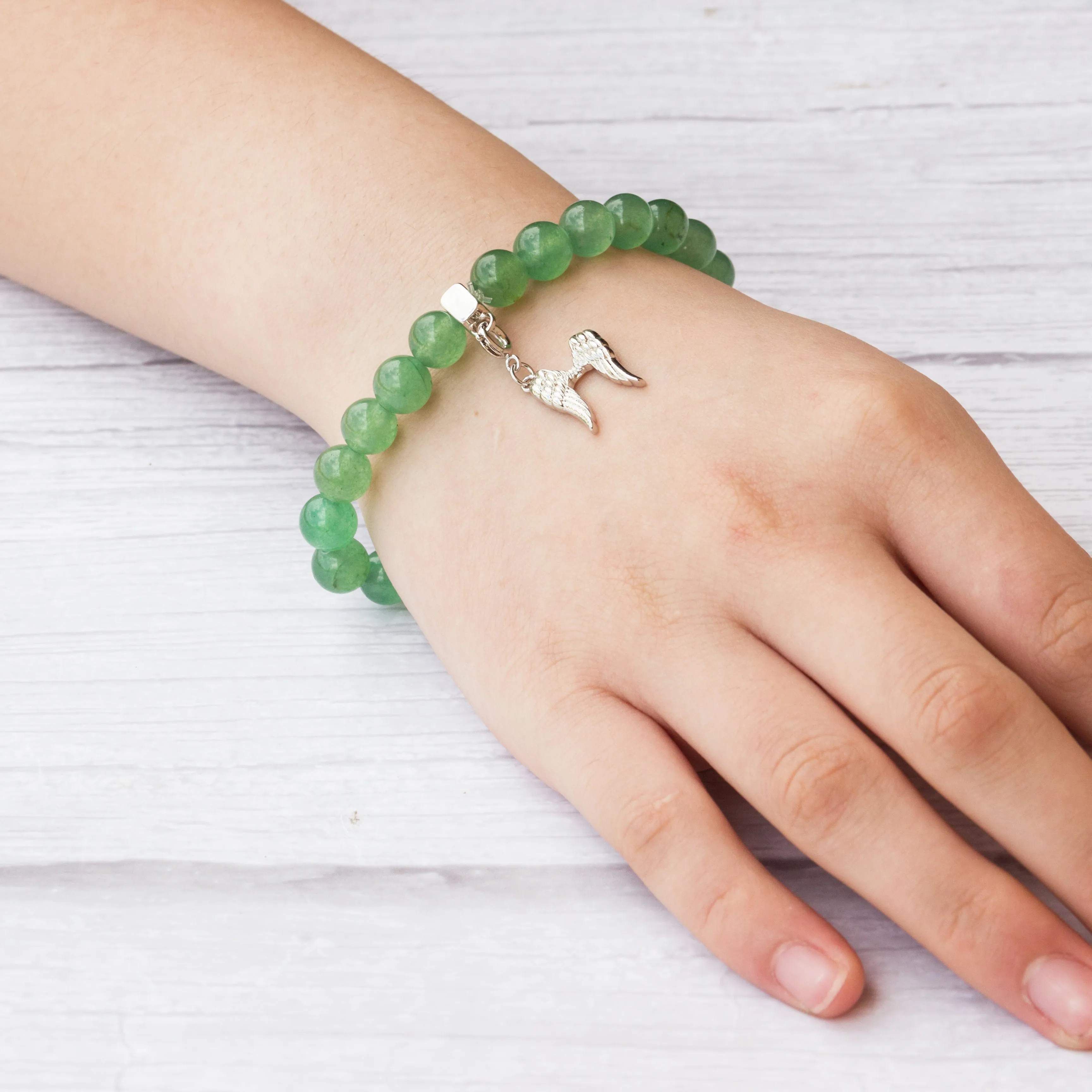 Green Aventurine Gemstone Stretch Bracelet with Charm Created with Zircondia® Crystals