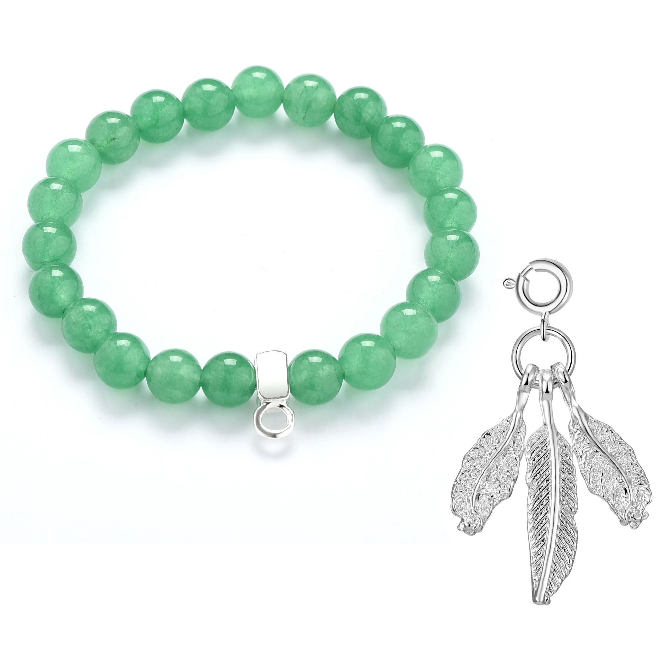 Green Aventurine Gemstone Stretch Bracelet with Charm Created with Zircondia® Crystals