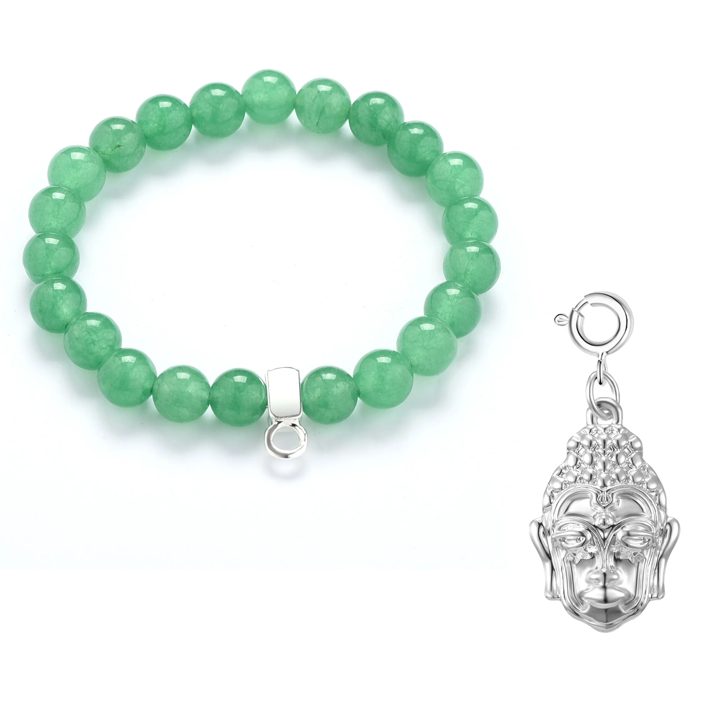 Green Aventurine Gemstone Stretch Bracelet with Charm Created with Zircondia® Crystals