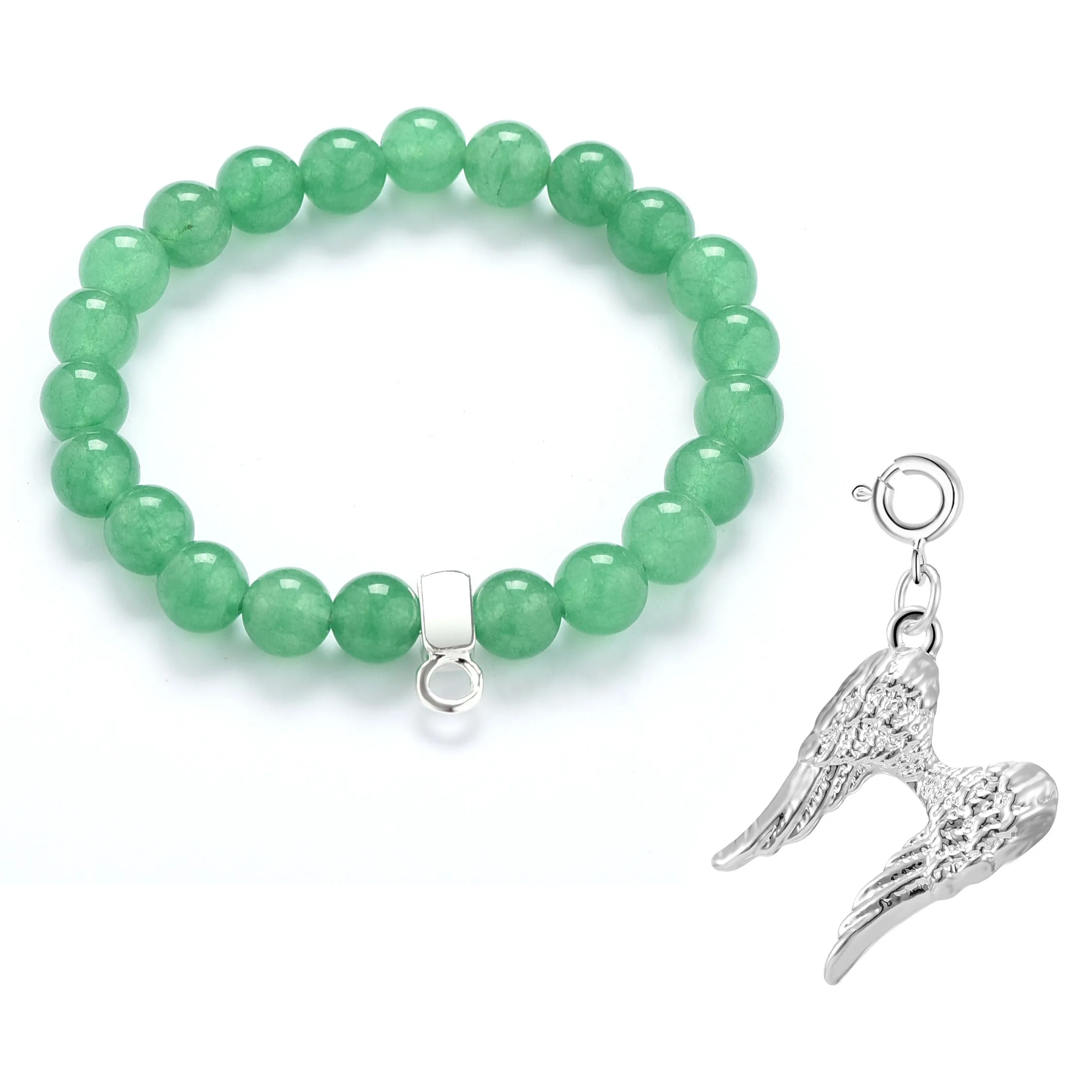 Green Aventurine Gemstone Stretch Bracelet with Charm Created with Zircondia® Crystals