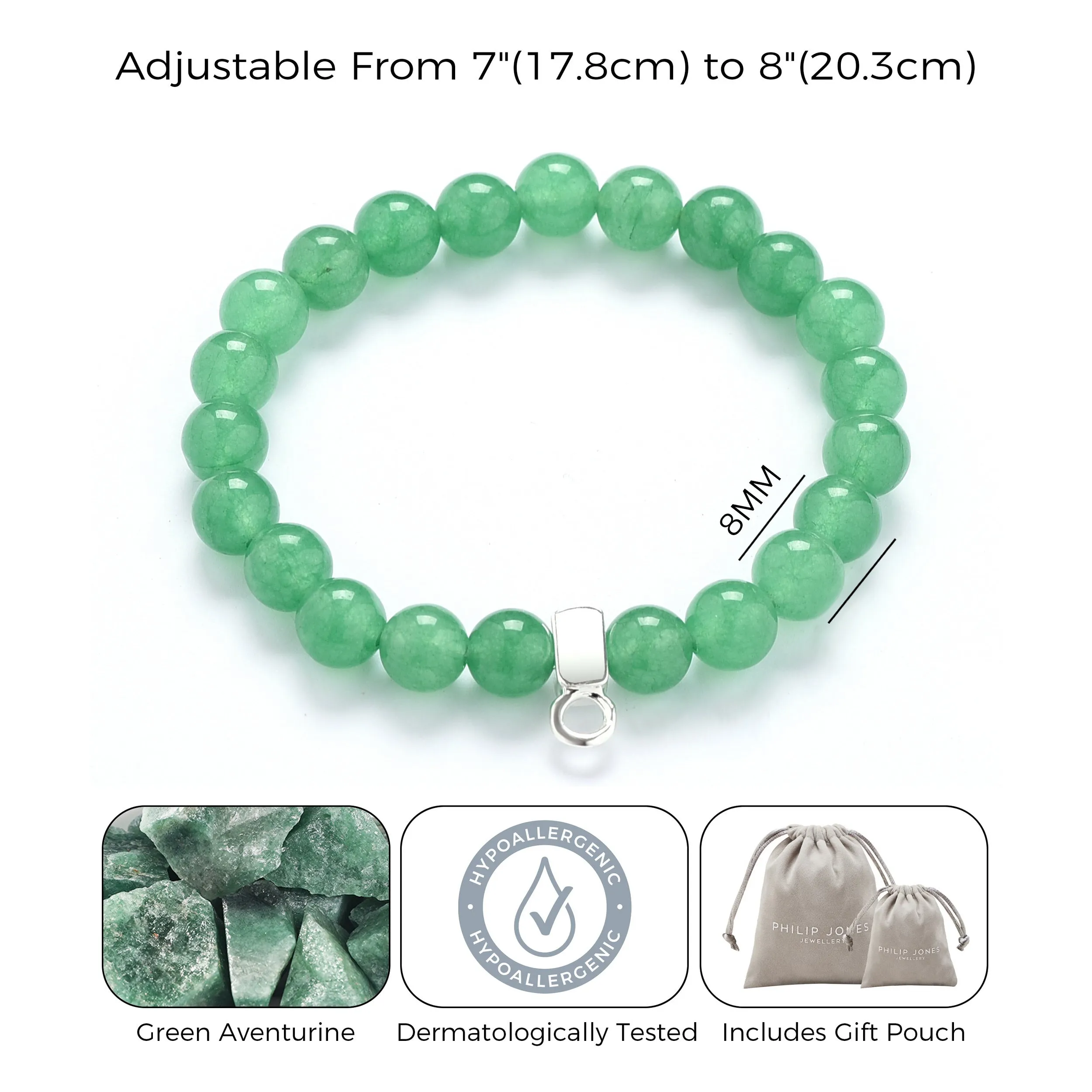 Green Aventurine Gemstone Stretch Bracelet with Charm Created with Zircondia® Crystals