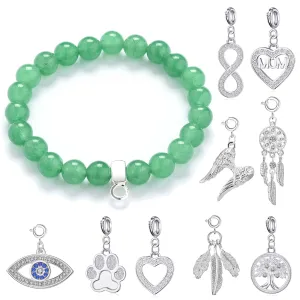 Green Aventurine Gemstone Stretch Bracelet with Charm Created with Zircondia® Crystals