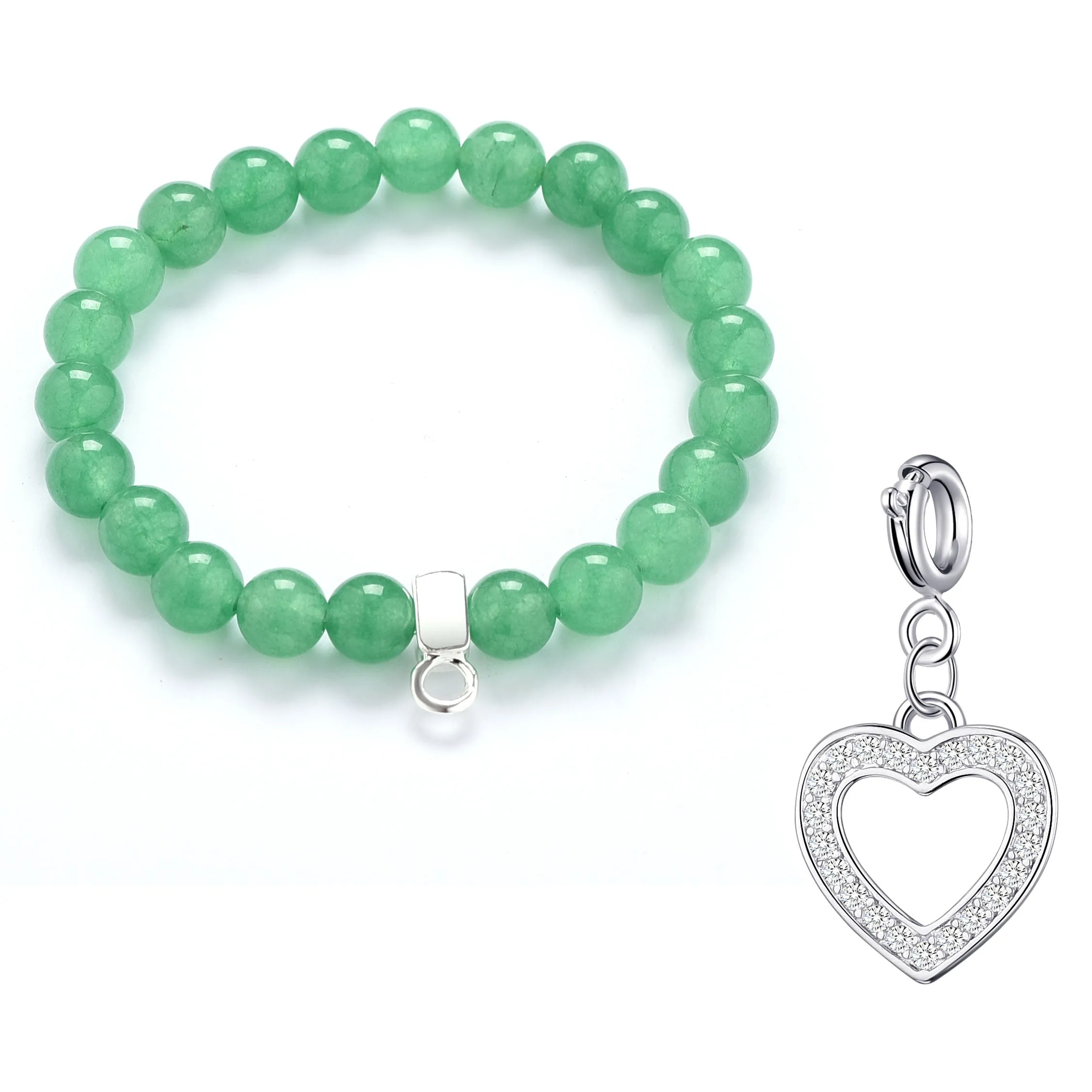 Green Aventurine Gemstone Stretch Bracelet with Charm Created with Zircondia® Crystals