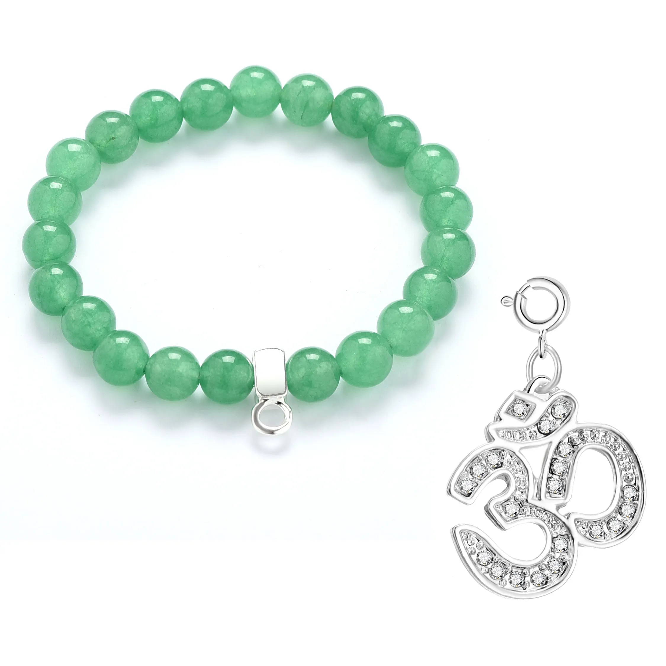 Green Aventurine Gemstone Stretch Bracelet with Charm Created with Zircondia® Crystals