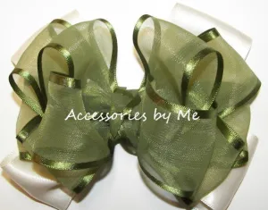 Green Ivory Organza Satin Hair Bow