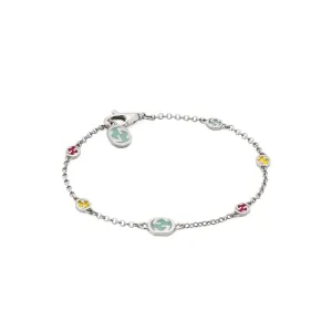 Gucci Sterling Silver Interlocking G Bracelet with Multi-Color Enamel