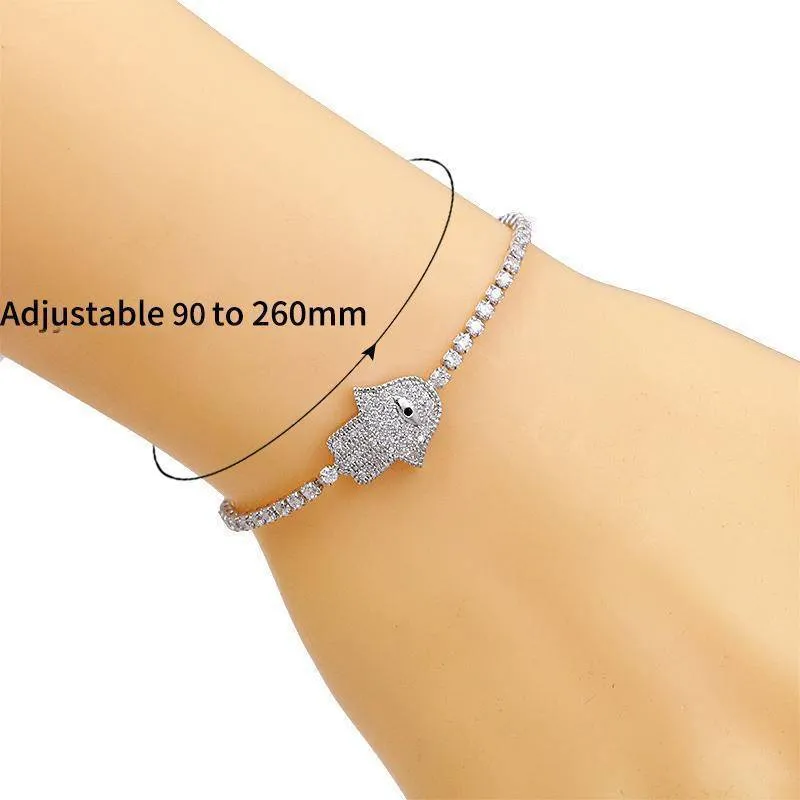 Hamsa, Hand of God Pave Setting Cubic Zirconia khamsah Bracelet