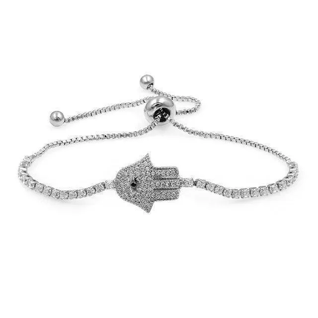 Hamsa, Hand of God Pave Setting Cubic Zirconia khamsah Bracelet