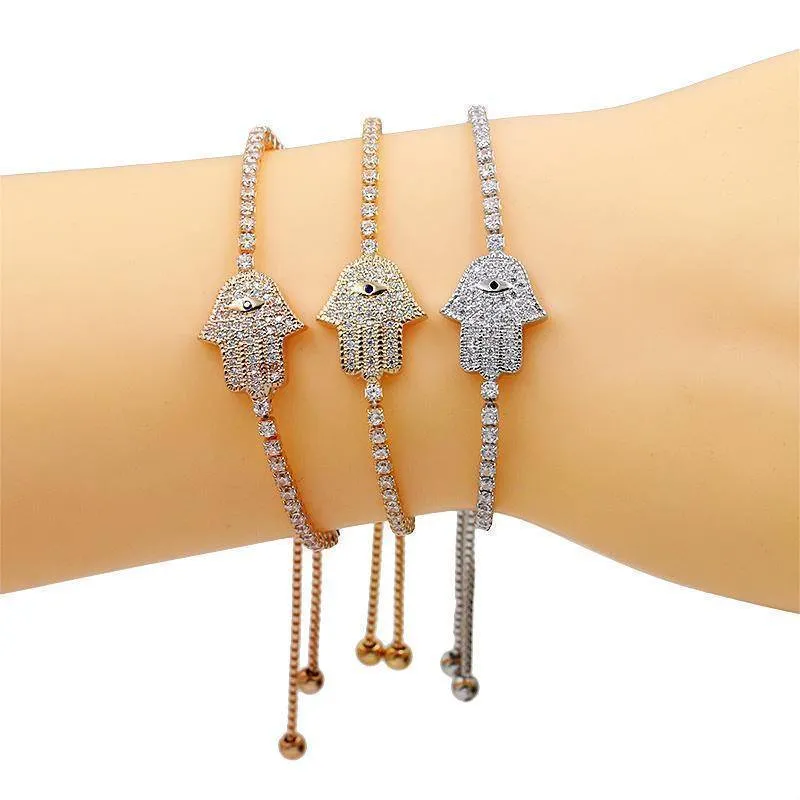 Hamsa, Hand of God Pave Setting Cubic Zirconia khamsah Bracelet