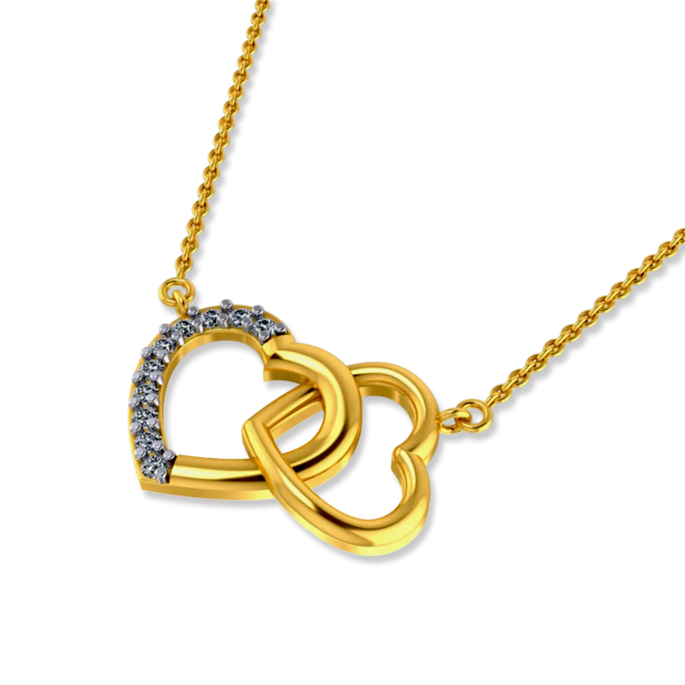 Heart-lock Themed Diamond-studded Gold Necklace